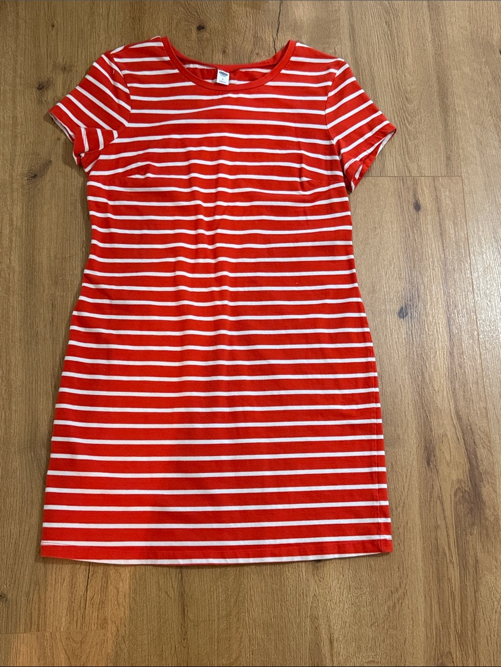 Old Navy Red and White Striped Midi T-Shirt Dress